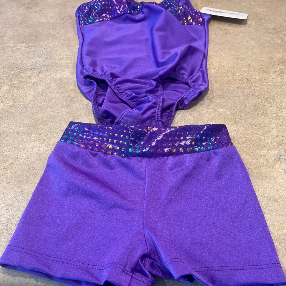 Purple Gymnastics leotard with shorts